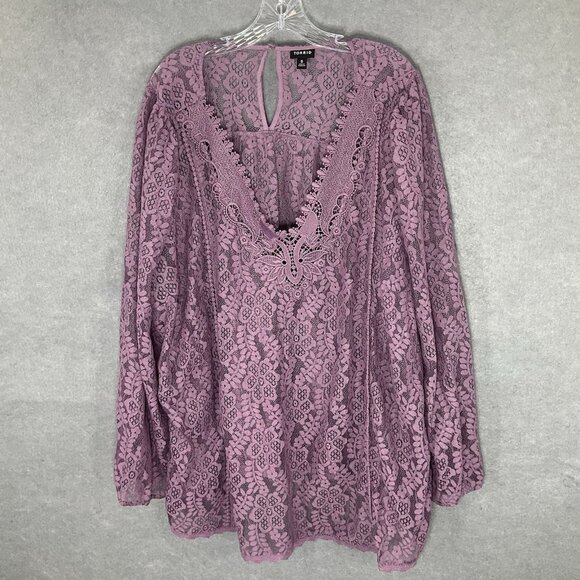 Torrid Top Womens‎ Sz 5x Lavender Lace Balloon Long Sleeve Sheer V-Neck Blouse - Picture 1 of 12